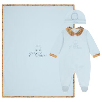 Baby Boys Blue & Beige Geo Map Babygrow Gift Set