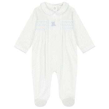 Baby Boys White & Blue Babygrow