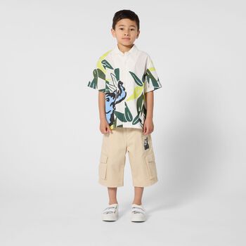 Boys Beige Elephant Logo Shorts