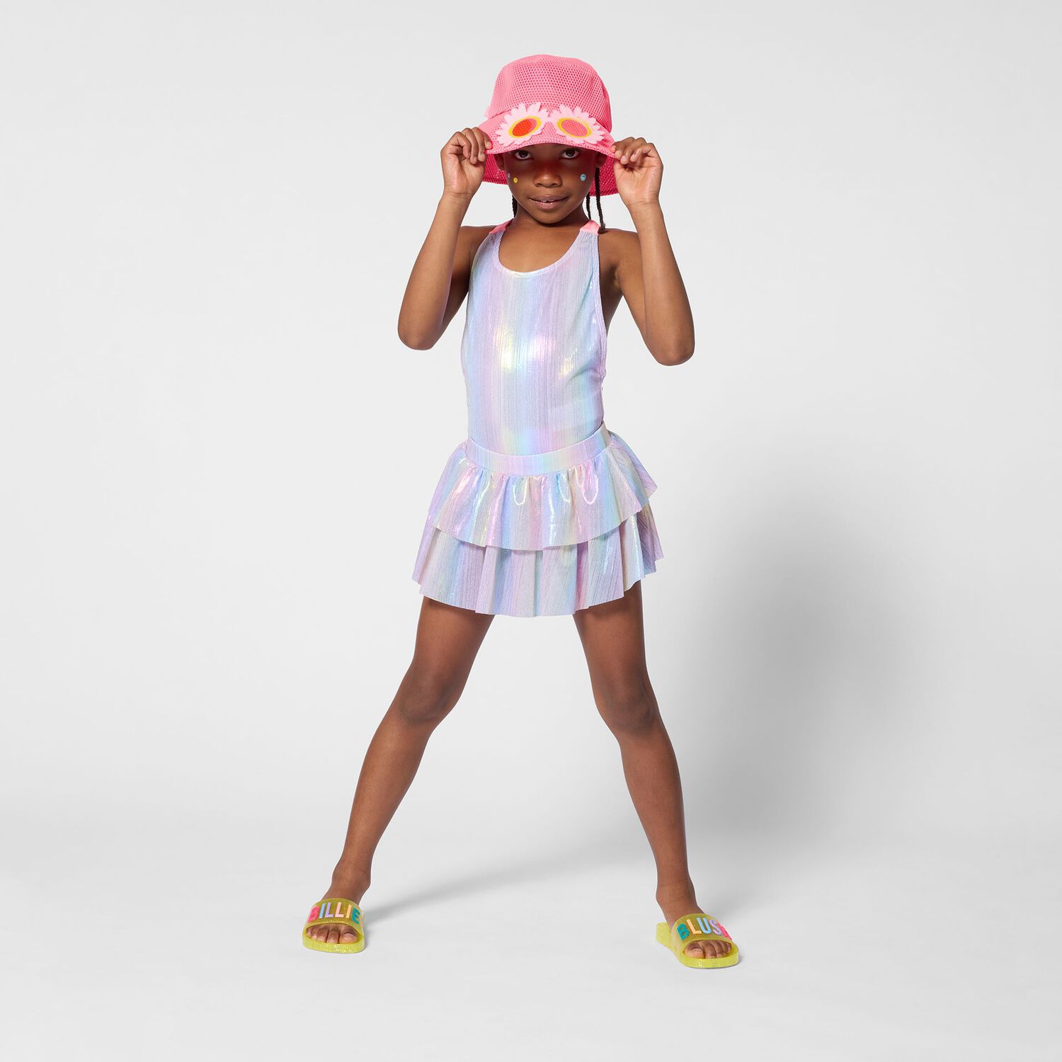 Girls Iridescent Rainbow Swimsuit, 1, hi-res