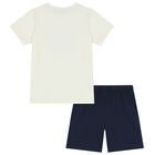 Boys Ivory & Navy Logo Pyjamas, 1, hi-res