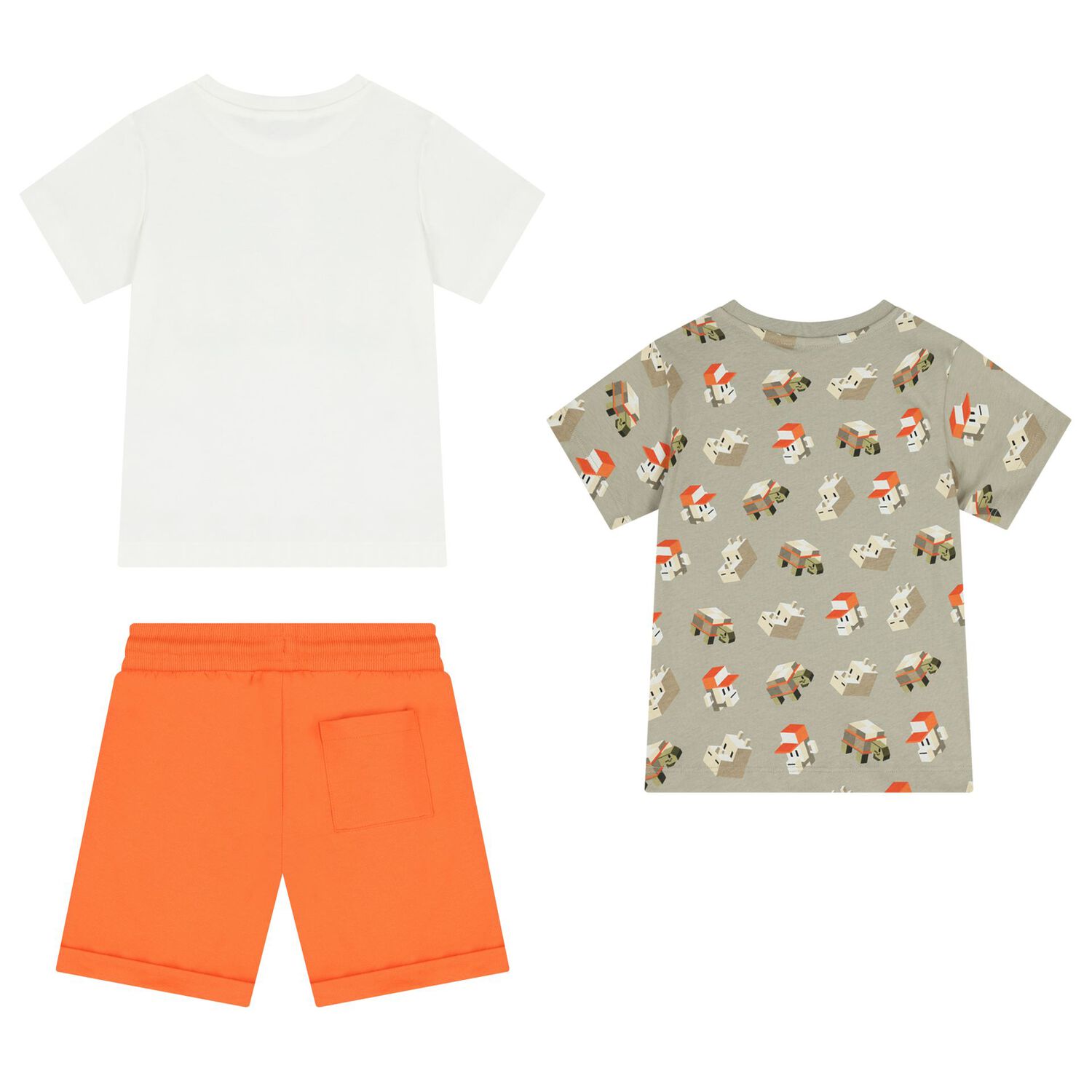 Boys White, Green & Orange Shorts Set, 1, hi-res
