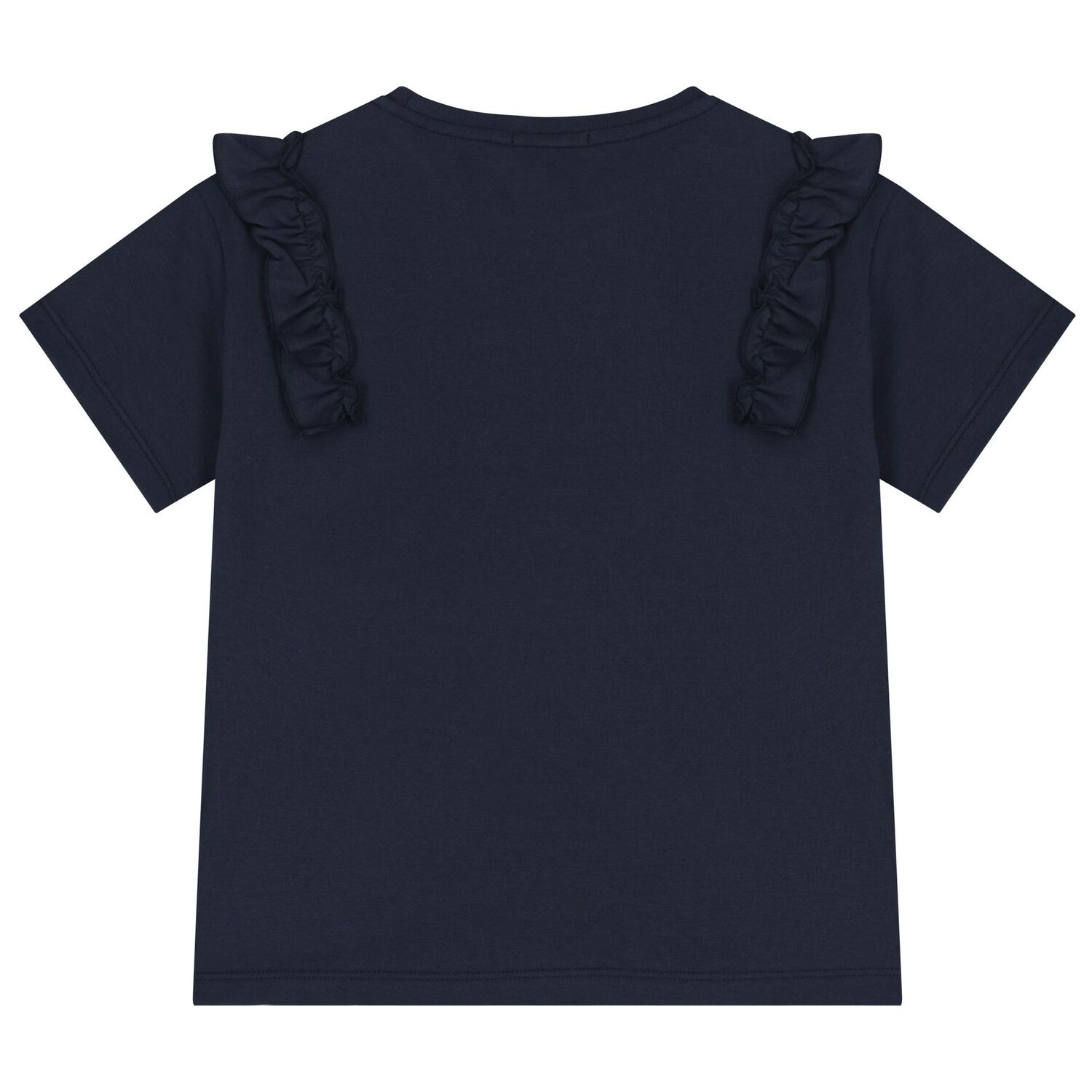 Girls Navy Blue Logo Ruffled T-Shirt, 2, hi-res