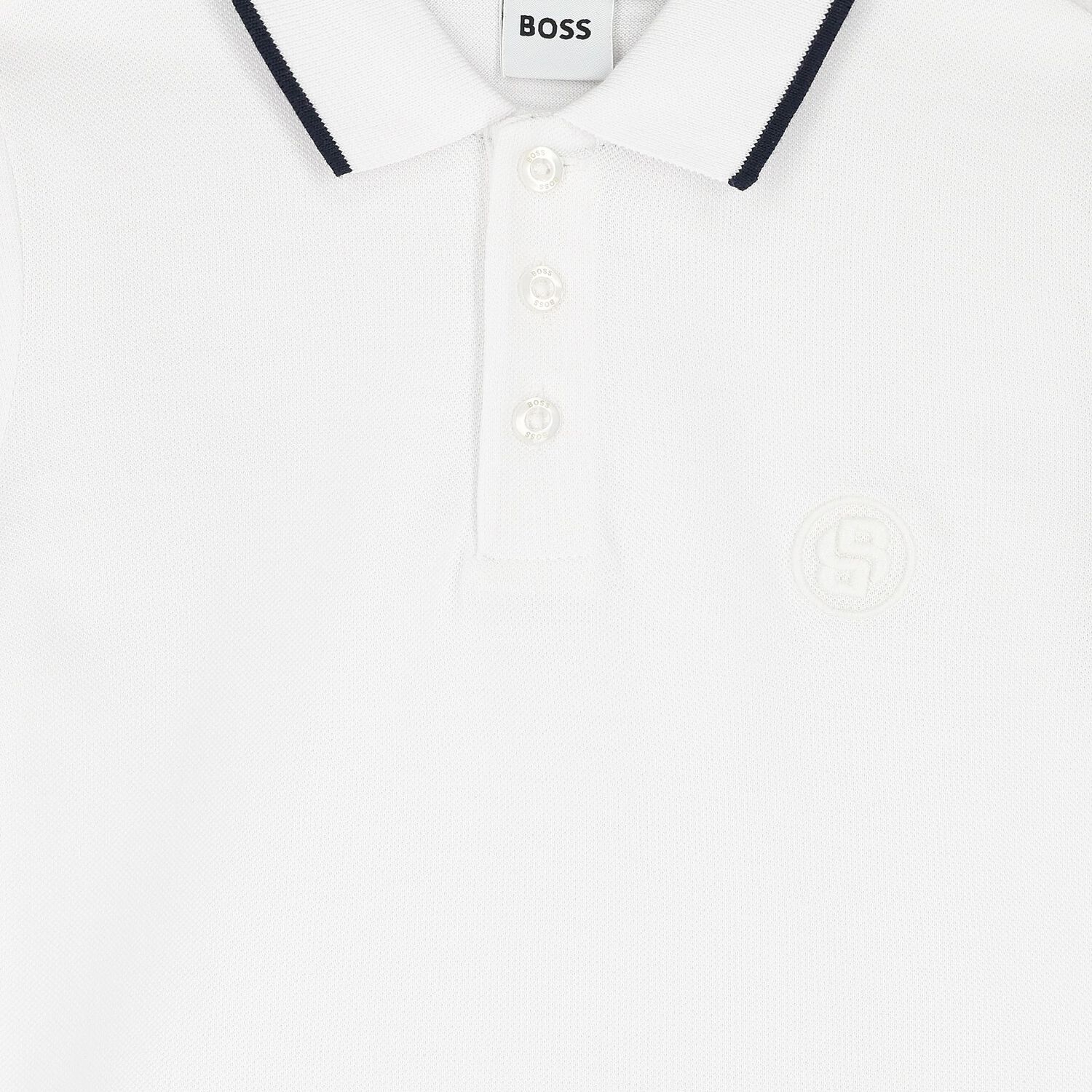 Boys White Logo Polo Shirt, 1, hi-res image number null
