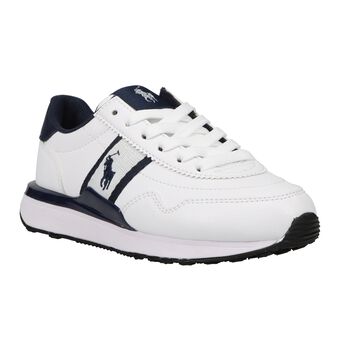 White & Navy Blue Logo Trainers