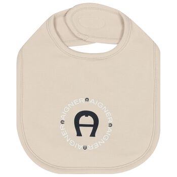 Beige Logo Baby Bib