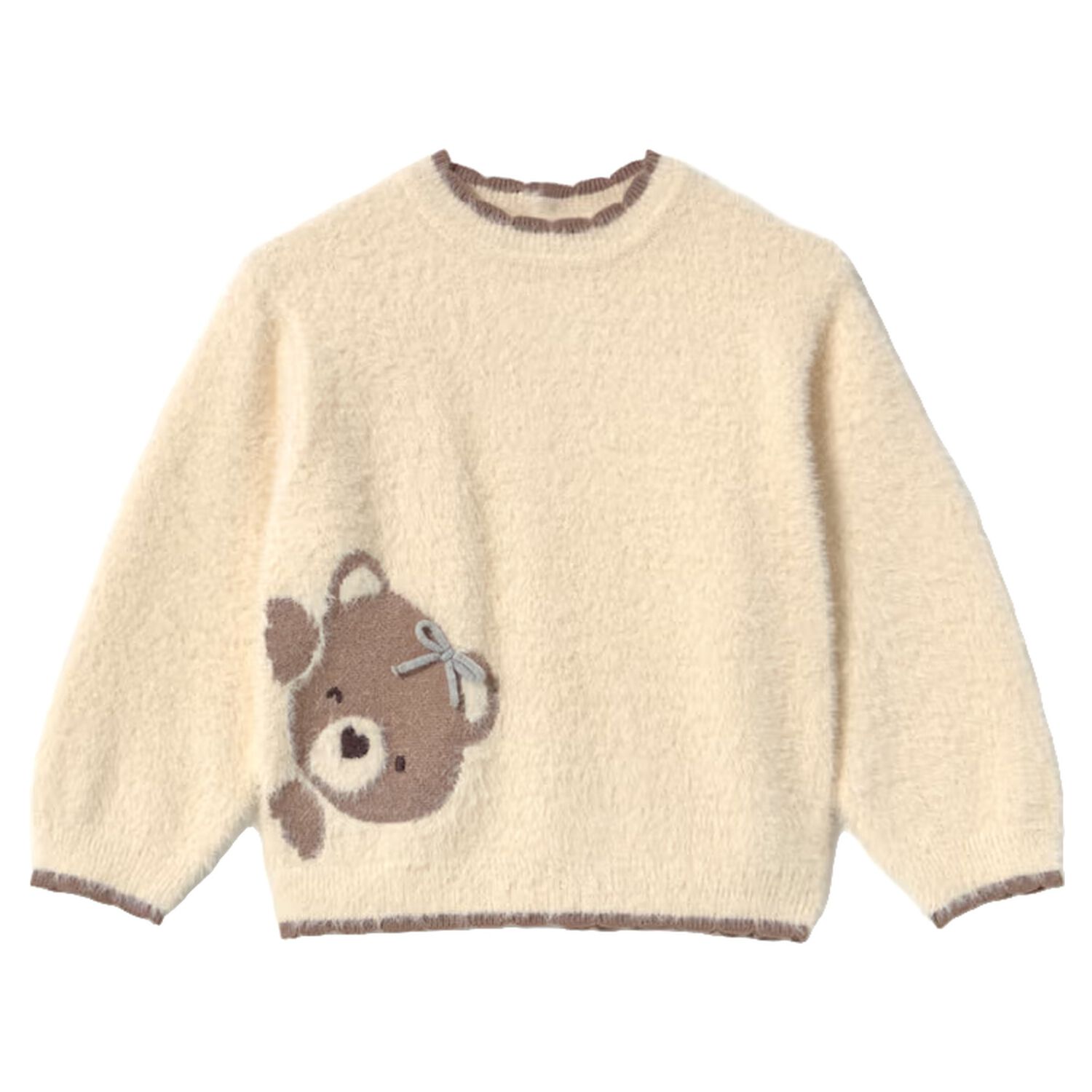 Younger Girls Beige Teddy Bear Sweatshirt, 1, hi-res