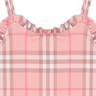 Girls Pink Check Ruffled Swimsuit, 1, hi-res