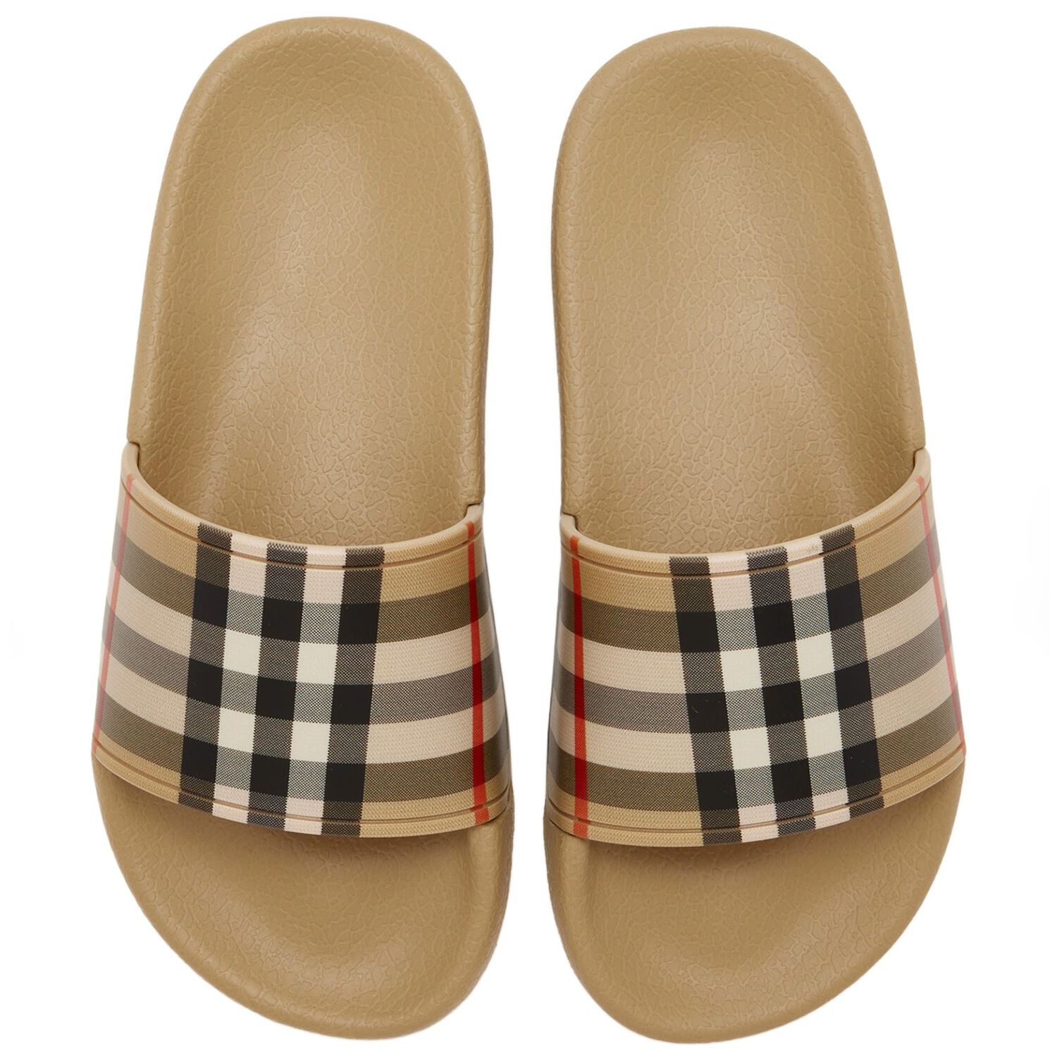 Beige Burberry Check Sliders, 1, hi-res