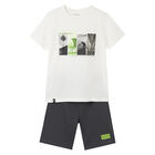 Boys White & Grey Graphic Shorts Set, 1, hi-res
