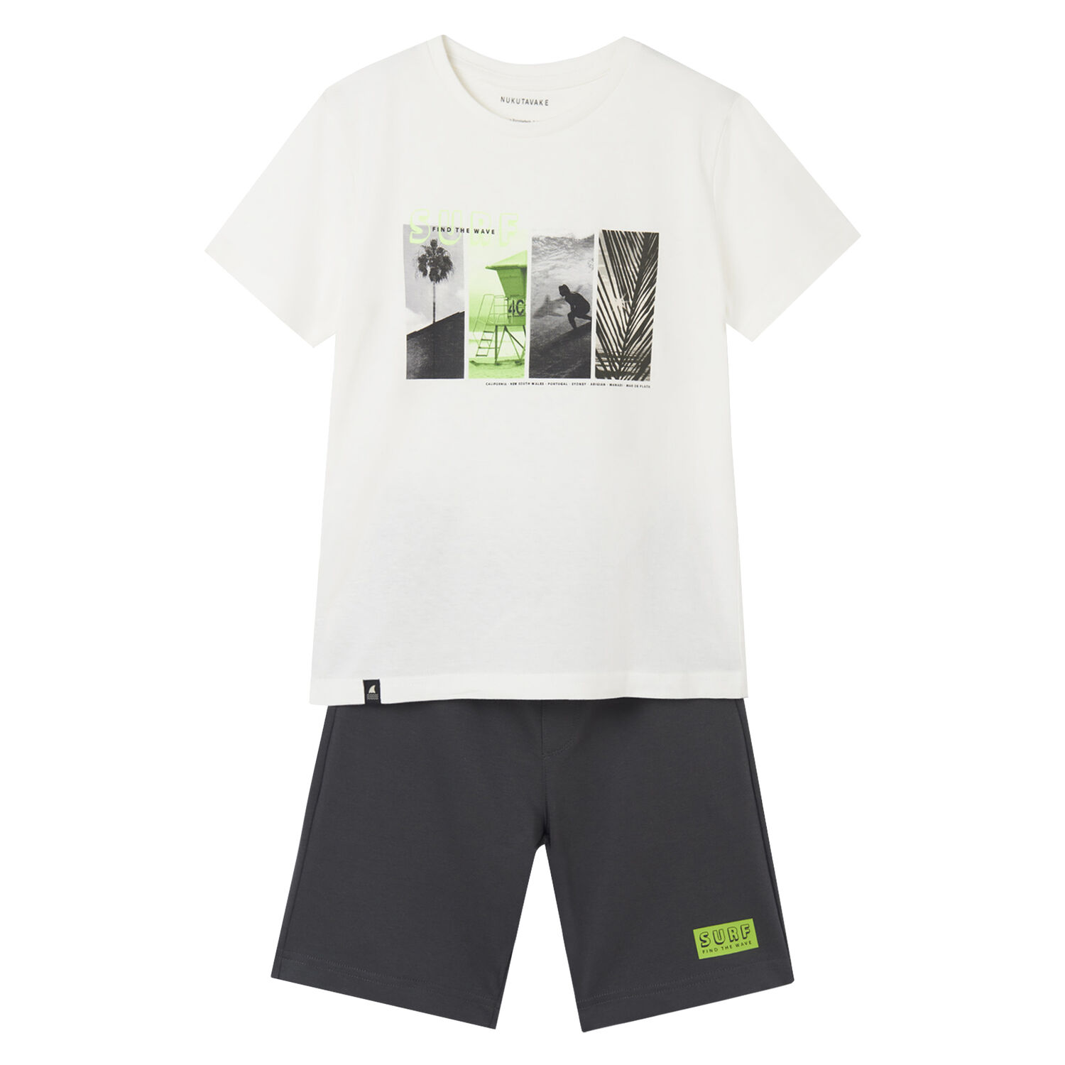 Boys White & Grey Graphic Shorts Set, 1, hi-res