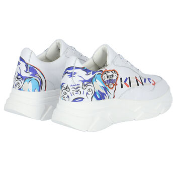 Girls White Elephant Logo Leather Trainers