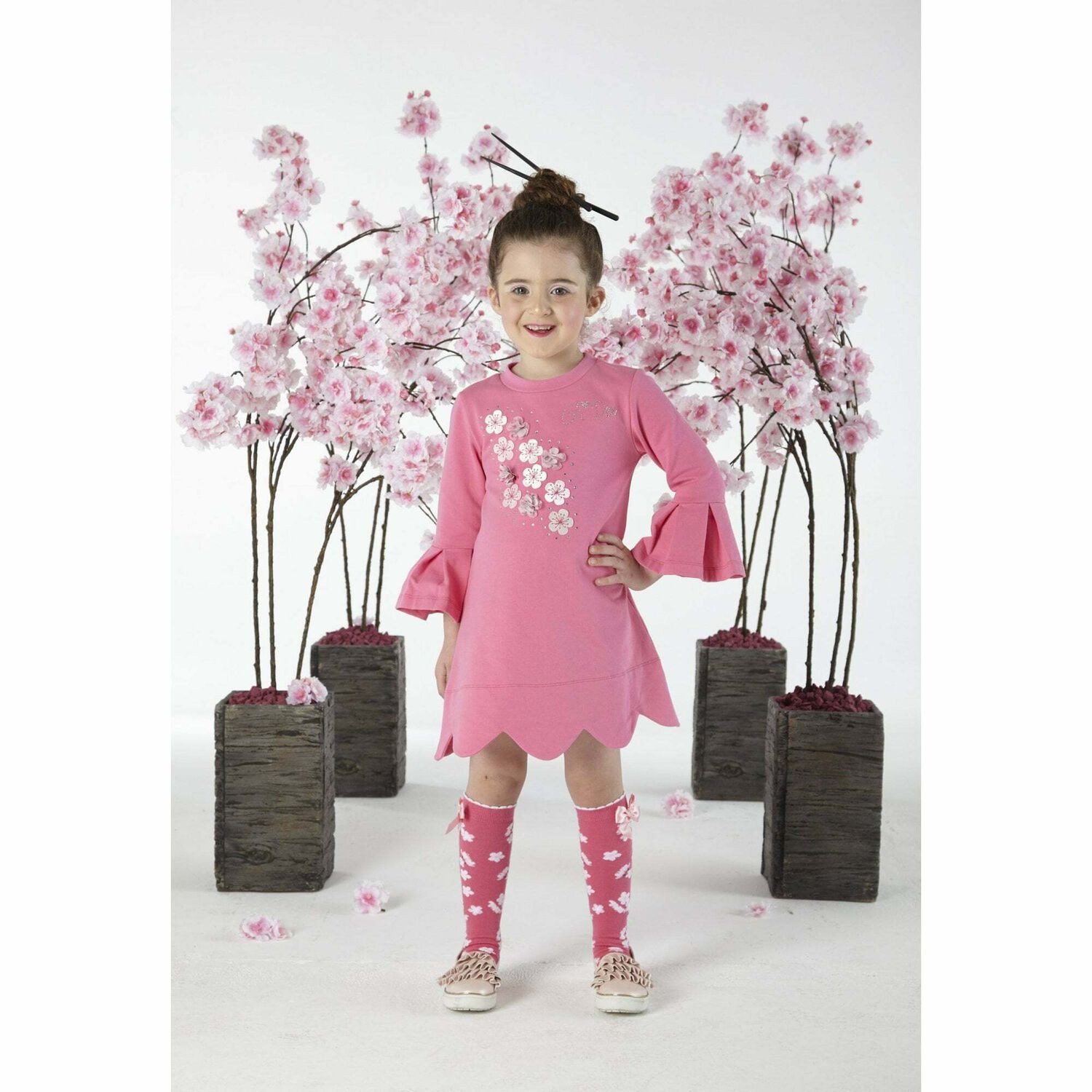 Girls Pink Cotton Dress, 1, hi-res image number null