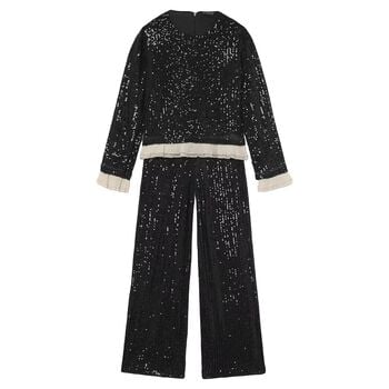 Girls Black Embellished Sequin Trouser Set