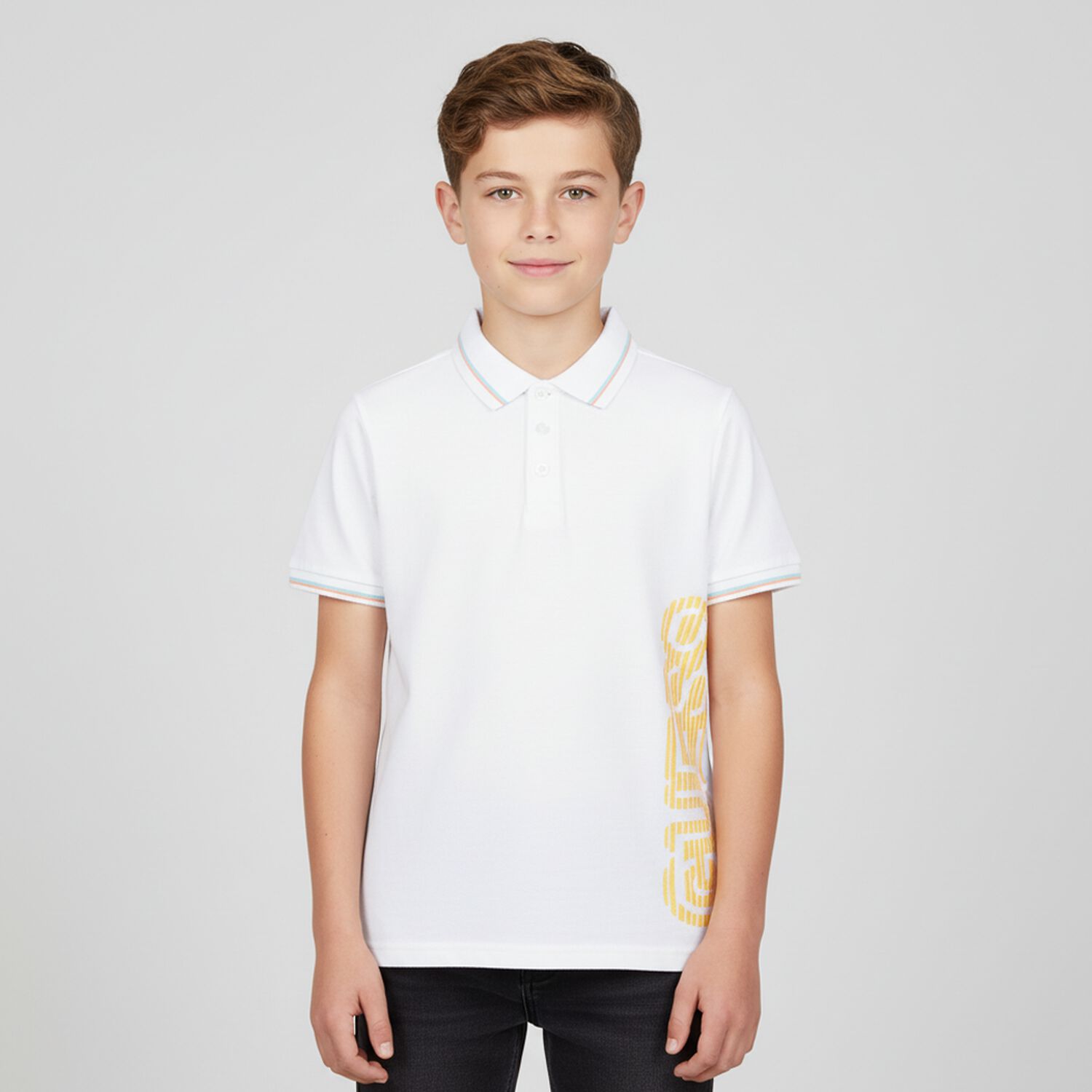 Boys White Logo Polo Shirt, 1, hi-res