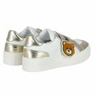 White & Gold Logo Trainers, 1, hi-res