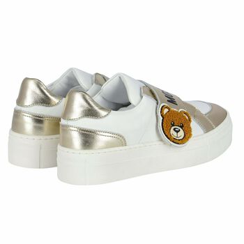 White & Gold Logo Trainers