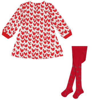 Girls Ivory & Red Hearts Dress Set