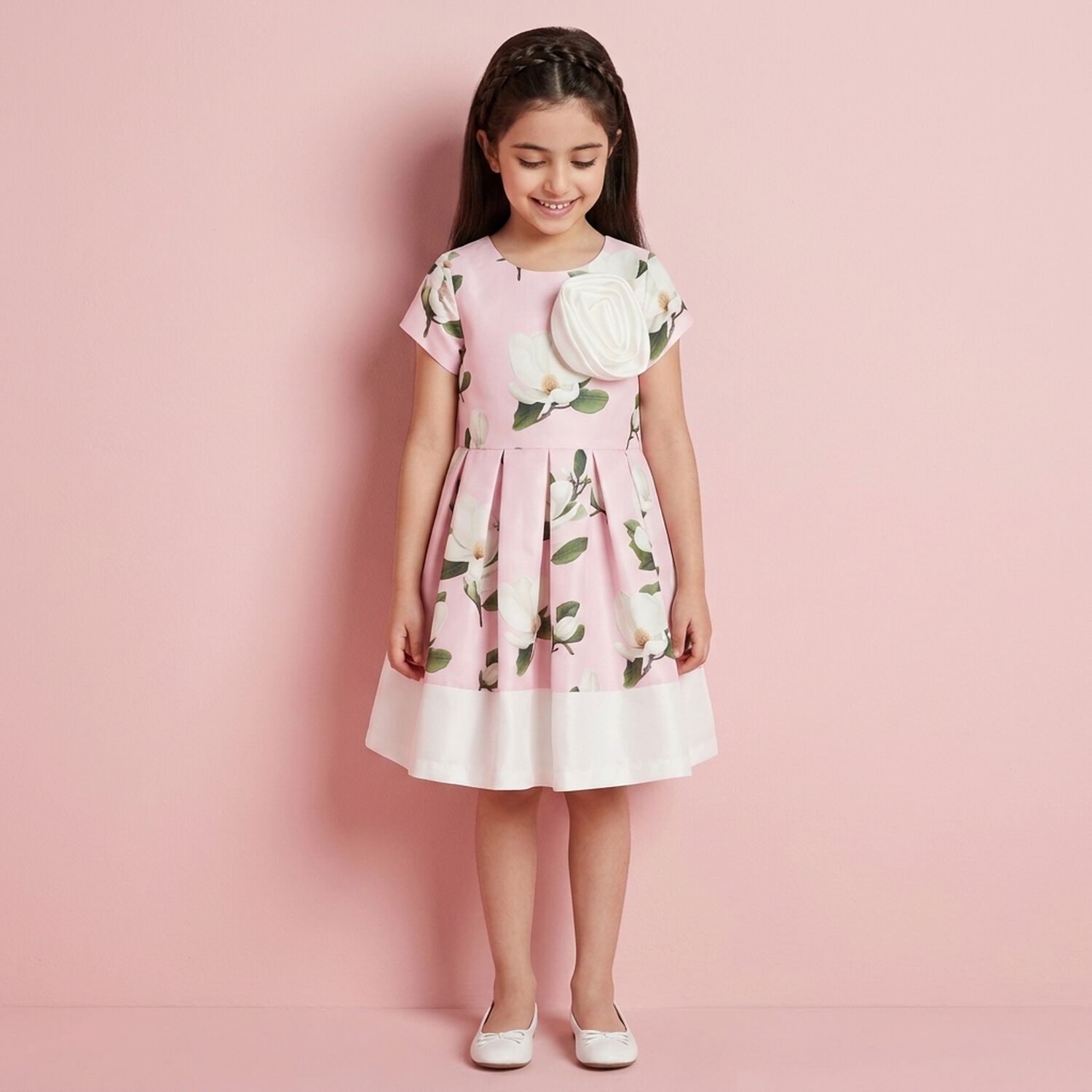 Girls Pink Floral Dress, 2, hi-res