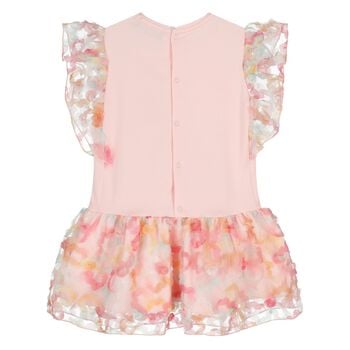 فستان باللون وردي مزين بشعار  للبنات 