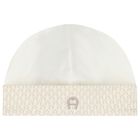 Ivory & Beige Logo Baby Hat, 1, hi-res