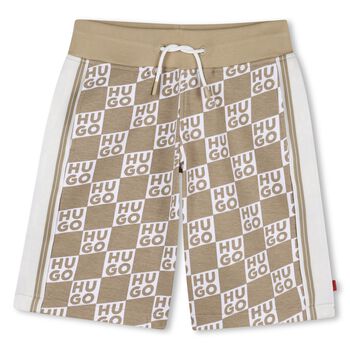 Boys Beige & White Check Logo Shorts