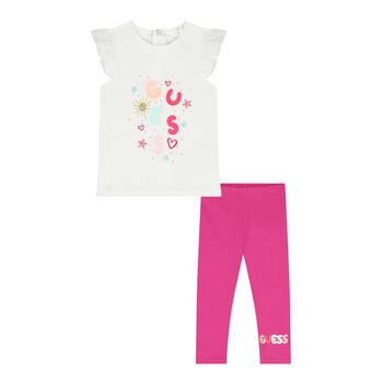 Baby Girls White & Pink Logo Leggings Set