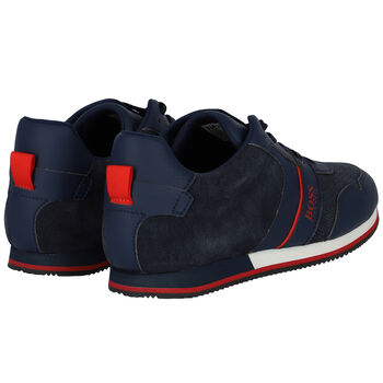 Boys Navy Logo Trainers