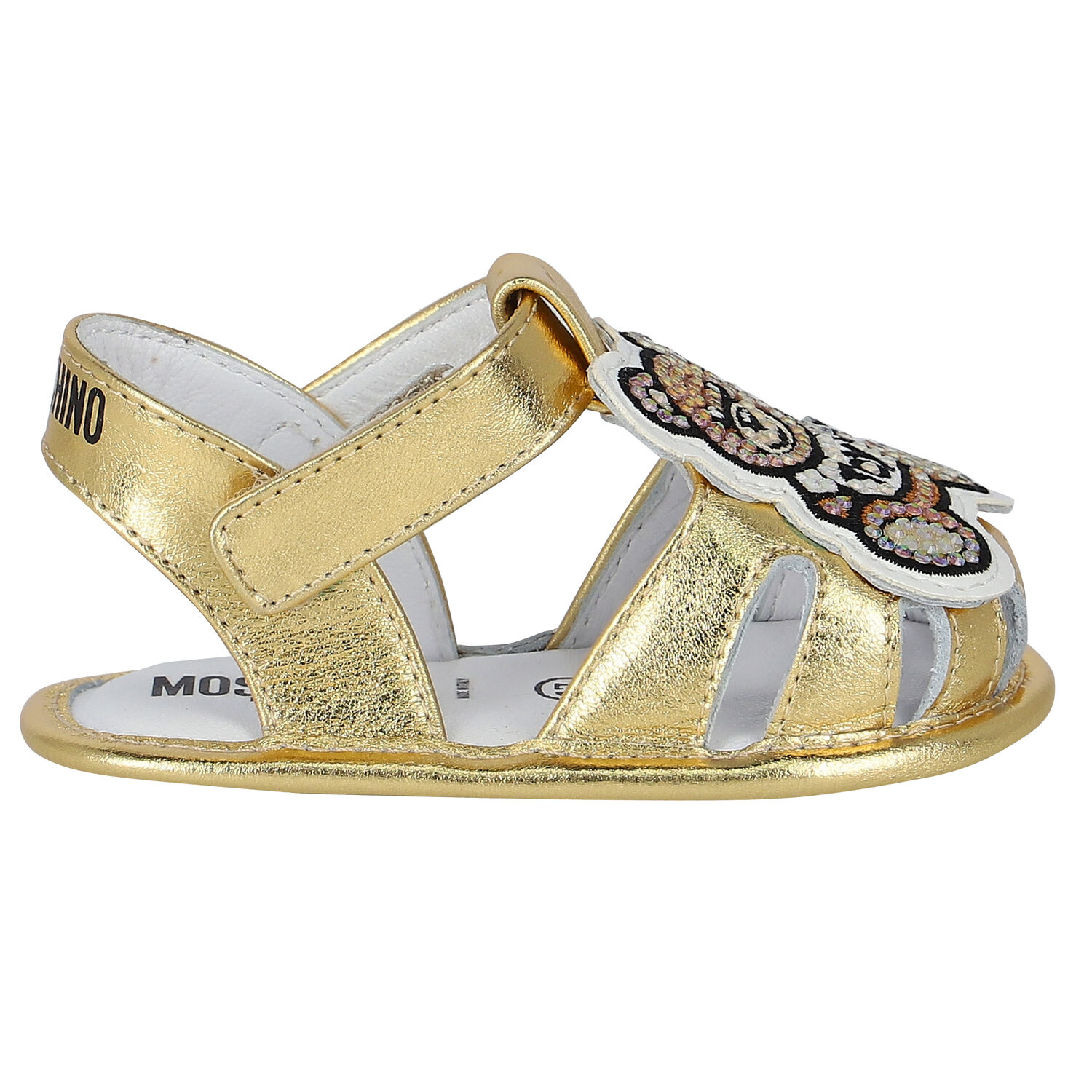 Gold Teddy Bear Logo Baby Sandals, 1, hi-res image number null