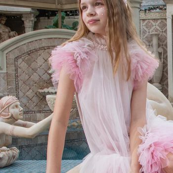 Girls Pink Embellished Tulle Dress