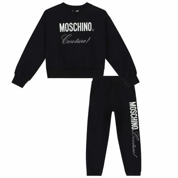 Girls Black Crystal Logo Tracksuit