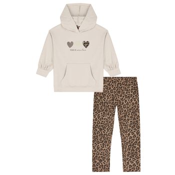 Girls Beige Heart Leggings Set