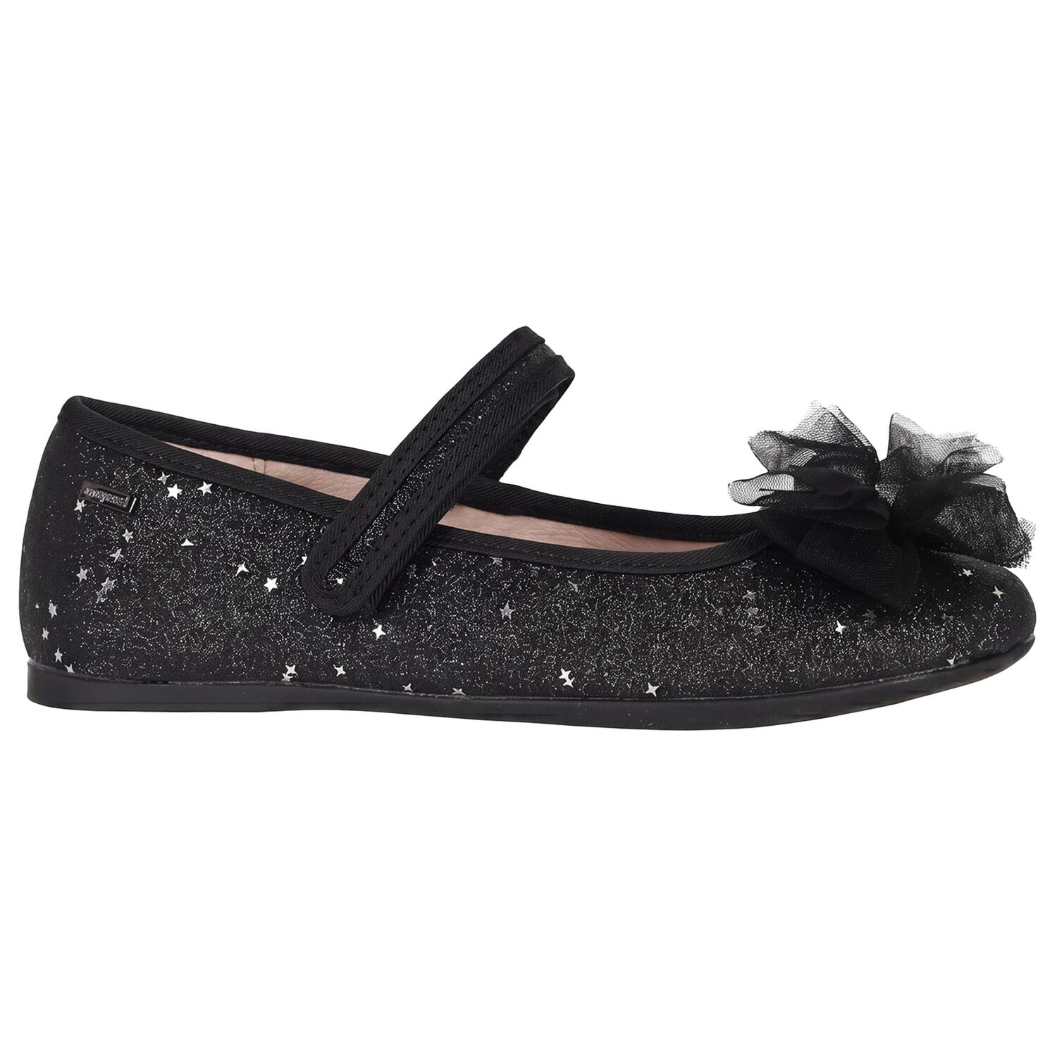 Girls Black Bow Glitter Shoes, 1, hi-res