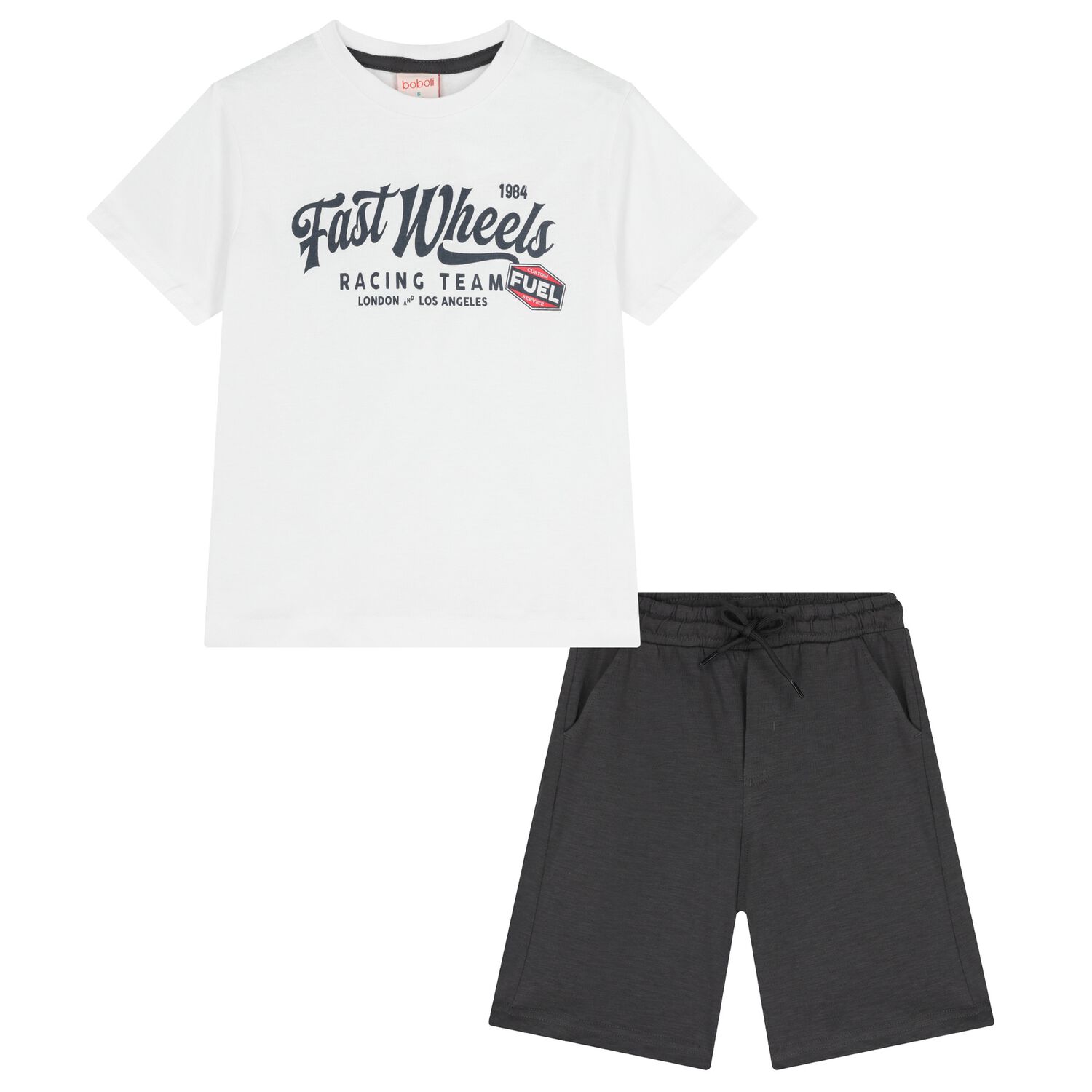 Boys White & Grey Shorts Set, 1, hi-res