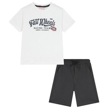 Boys White & Grey Shorts Set