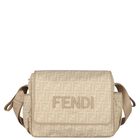 Beige Logo Leather Baby Changing Bag, 1, hi-res