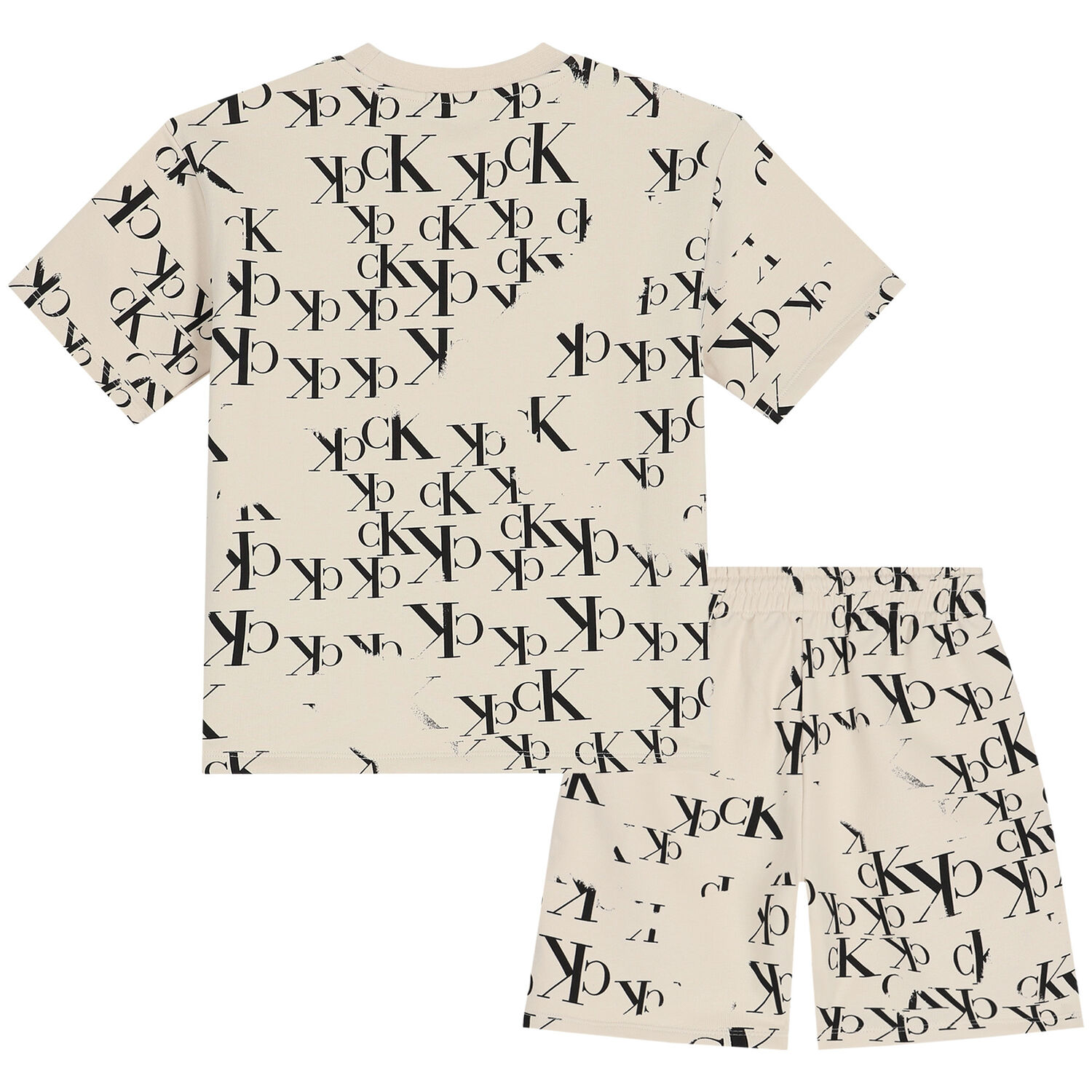طقم شورت للأولاد بالشعار باللون العاجي, 1, hi-res