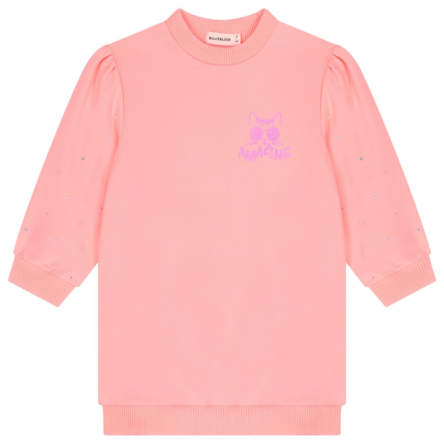 Girls Pink Cat Sweatshirt Dress, 1, hi-res