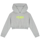 Girls Grey Logo Hooded Top, 1, hi-res