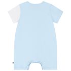 Baby Boys Blue & White Logo Romper, 1, hi-res