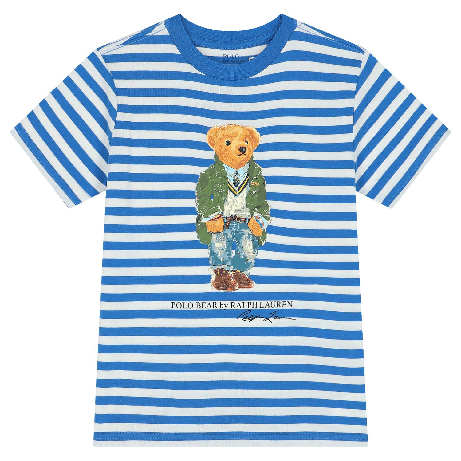 Boys Blue Striped Polo Bear T-Shirt, 1, hi-res