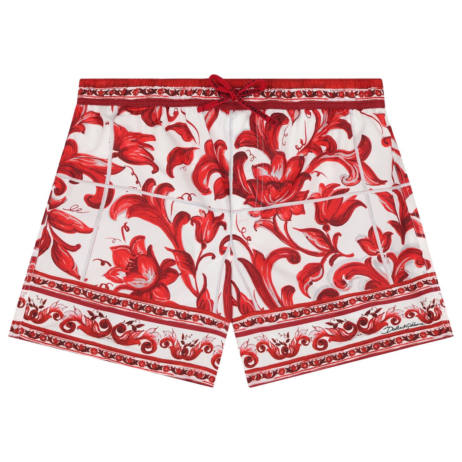 Boys White & Red Majolica Swim Shorts, 1, hi-res