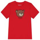 Boys Red Teddy Bear Logo T-Shirt, 2, hi-res