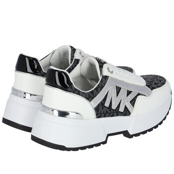 Girls White & Black Logo Trainers