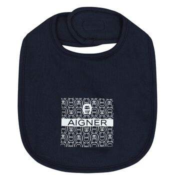 Baby Boys Navy Blue Logo Bib