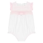 Baby Girls White & Pink Lace Romper, 1, hi-res
