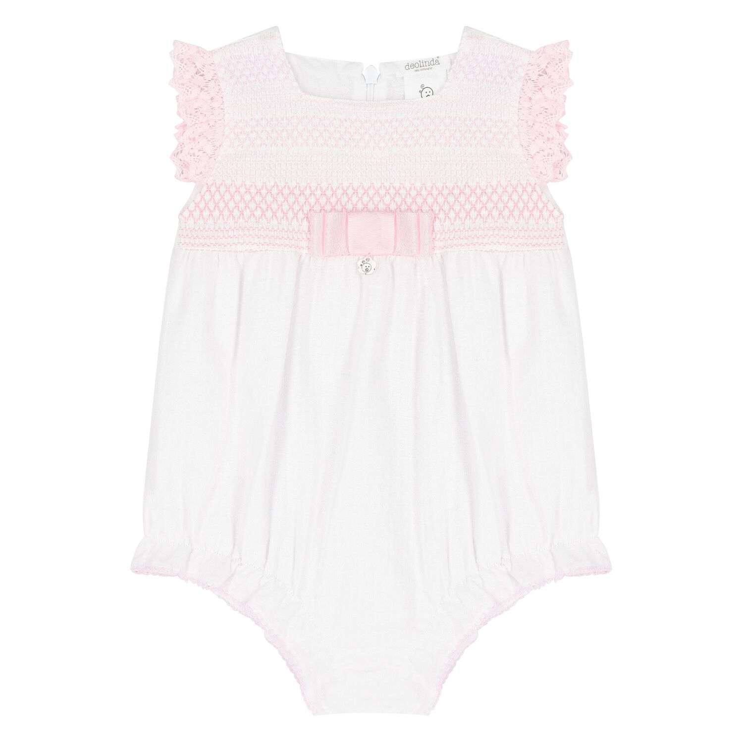 Baby Girls White & Pink Lace Romper, 1, hi-res image number null