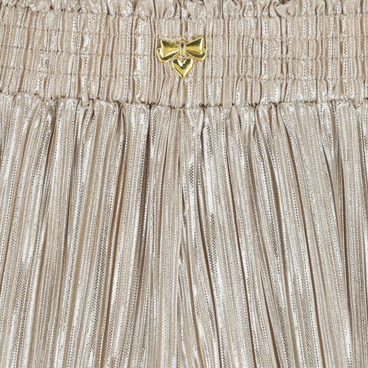 شورت بطيات مزين بفيوكة باللون الذهبي المعدني  للبنات , 1, hi-res