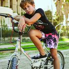 Boys Black & Orange Swim Shorts, 1, hi-res