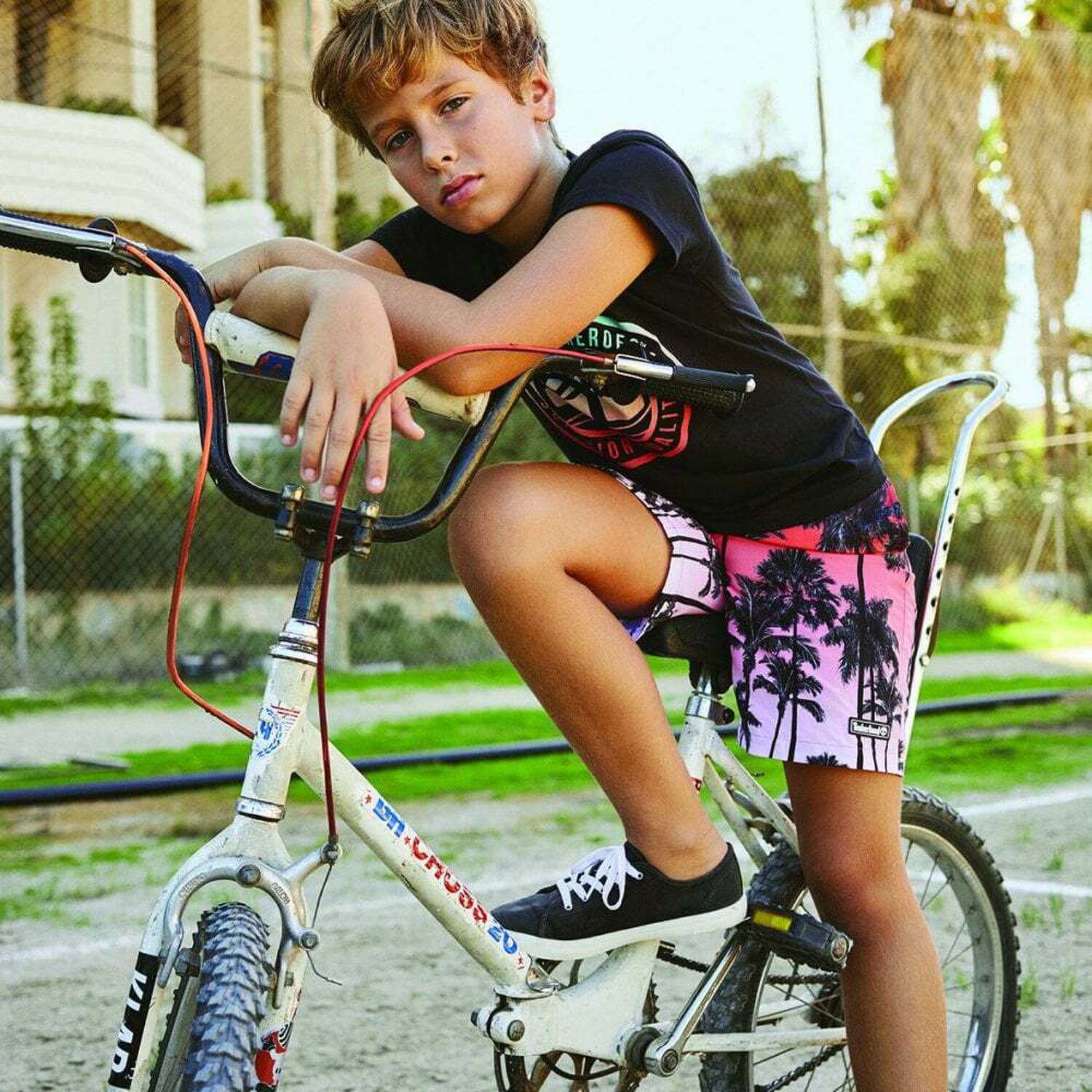 Boys Black & Orange Swim Shorts, 1, hi-res